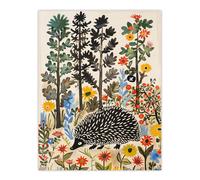 Hedgehog in Forest Folk Art Painting Wildflowers Wall Art Print Artery8 Multi W24 inch x H32 inch