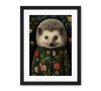 Artery8 Hedgehog in Hedgerow Floral Jacket Cute Kids Bedroom Artwork Framed Wall Art Print 18X24 Inch