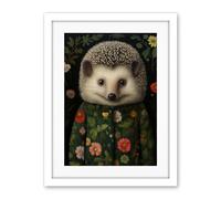 Artery8 Hedgehog in Hedgerow Floral Jacket Cute Kids Bedroom Artwork Framed Wall Art Print 18X24 Inch
