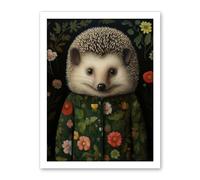 Artery8 Hedgehog in Hedgerow Floral Jacket Cute Kids Bedroom Artwork Framed Wall Art Print 18X24 Inch