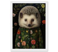 Wall Art Print Hedgehog in Hedgerow Floral Jacket Cute Kids Bedroom Artwork Framed A4 Artery8 White A4