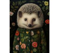 Artery8 Hedgehog in Hedgerow Floral Jacket Cute Kids Bedroom Artwork Large Wall Art Poster Print Thick Paper 18X24 Inch