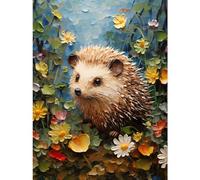 Artery8 Hedgehog Wildflower Meadow Thick Paint Oil Painting Kids Bedroom Cute Woodland Creature Large Wall Art Poster Print Thick Paper 18X24 Inch