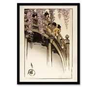 Artery8 Helen Hyde Children on The Moon Bridge at Kameido Framed Art Print | Size: A4 Artery8 Multicolor A4