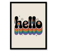 Artery8 Hello Colourful Retro Rainbow Font Typography Framed Wall Art Print 12X16"
