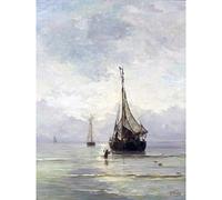 Artery8 Hendrik Willem Mesdag Calm Sea Ships Painting Premium Wall Art Canvas Print 18X24 Inch