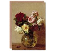Artery8 Henri Fantin Latour Art Card Rose Bouquet in Glass Vase Artery8 Multicolor