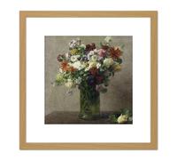 Artery8 Henri Fantin Latour Flowers From Normandy Painting 8X8 Inch Square Wooden Framed Wall Art Print Picture with Mount in Light Oak Artery8 Light Oak