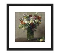 Artery8 Henri Fantin Latour Flowers From Normandy Painting 8X8 Inch Square Wooden Framed Wall Art Print Picture with Mount in Black Artery8 Black