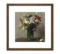 Artery8 Henri Fantin Latour Flowers From Normandy Painting 8X8 Inch Square Wooden Framed Wall Art Print Picture with Mount in Brown Artery8 Brown