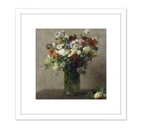 Artery8 Henri Fantin Latour Flowers From Normandy Painting 8X8 Inch Square Wooden Framed Wall Art Print Picture with Mount in White Artery8 White