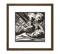 Artery8 Henri Jonas Rain Storm Clouds Bw Landscape 8X8 Inch Square Wooden Framed Wall Art Print Picture with Mount in Brown Artery8 Brown