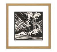 Artery8 Henri Jonas Rain Storm Clouds Bw Landscape 8X8 Inch Square Wooden Framed Wall Art Print Picture with Mount in Light Oak Artery8 Light Oak