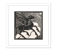 Artery8 Henri Jonas Winged Horse Pegasus Mythical Creature 8X8 Inch Square Wooden Framed Wall Art Print Picture with Mount in White Artery8 White