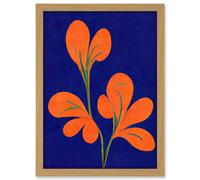 Doppelganger33 LTD Henri Matisse Inspired Bright Abstract Orange Flower Blooms On Royal Blue Artwork Framed Wall Art Print A4