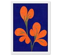 Doppelganger33 LTD Henri Matisse Inspired Bright Abstract Orange Flower Blooms On Royal Blue Artwork Framed Wall Art Print A4