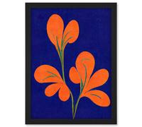 Doppelganger33 LTD Henri Matisse Inspired Bright Abstract Orange Flower Blooms On Royal Blue Artwork Framed Wall Art Print A4