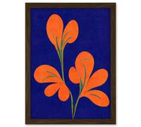 Henri Matisse Inspired Bright Abstract Orange Flower Blooms On Royal Blue Artwork Framed Wall Art Print A4 Artery8 Brown One Size