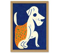 Henri Matisse Inspired White Dog With Polka Dot Orange Coat Artwork Framed Wall Art Print A4 Artery8 Light Oak One Size