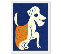Henri Matisse Inspired White Dog With Polka Dot Orange Coat Artwork Framed Wall Art Print A4 Artery8 White One Size