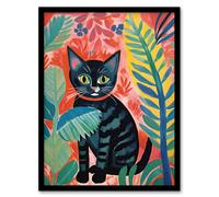 Artery8 Henri Matisse Style Black Cat In The Jungle Acrylic Painting Artwork Framed Wall Art Print A4