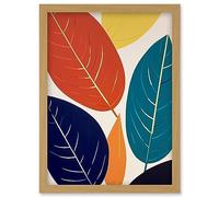 Artery8 Henri Matisse Style Leaves Linocut Painting Blue Yellow Orange Botanical Boho Leaf Artwork Framed Wall Art Print A4