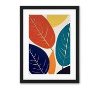 Artery8 Henri Matisse Style Leaves Linocut Painting Blue Yellow Orange Botanical Boho Leaf Artwork Framed Wall Art Print 18X24 Inch
