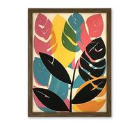 Artery8 Henri Matisse Style Leaves Linocut Pink Yellow Blue Botanical Bright Boho Leaf Artwork Framed Wall Art Print 18X24 Inch