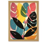 Artery8 Henri Matisse Style Leaves Linocut Pink Yellow Blue Botanical Bright Boho Leaf Artwork Framed A3 Wall Art Print