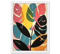 Artery8 Henri Matisse Style Leaves Linocut Pink Yellow Blue Botanical Bright Boho Leaf Artwork Framed A3 Wall Art Print