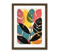 Artery8 Henri Matisse Style Leaves Linocut Pink Yellow Blue Botanical Bright Boho Leaf Artwork Framed Wall Art Print 18X24 Inch