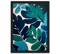 Artery8 Henri Matisse Style Leaves Watercolour Painting Blue Green Botanical Boho Leaf Artwork Framed A3 Wall Art Print