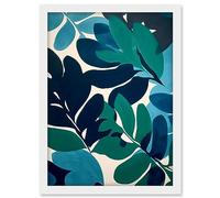 Artery8 Henri Matisse Style Leaves Watercolour Painting Blue Green Botanical Boho Leaf Artwork Framed A3 Wall Art Print