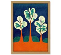 Artery8 Henri Matisse Style Trees Fauvist Orange & Blue Artwork Framed Wall Art Print A4 in Light Oak Artery8 Light Oak