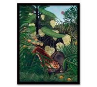 Artery8 Henri Rousseau Framed Wall Art Fight between a Tiger & a Buffalo in Green | Size: A4 Artery8 Green A4
