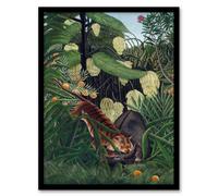 Artery8 Henri Rousseau Framed Wall Art Fight Between A Tiger And A Buffalo - A4 Size