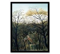 Artery8 Henri Rousseau Framed Wall Art Print Rendezvous in the Forest in Green | Size: A3 Artery8 Green A3