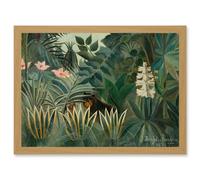 Henri Rousseau French Equatorial Jungle Painting Artwork Framed Wall Art Print A4 Artery8 Light Oak One Size