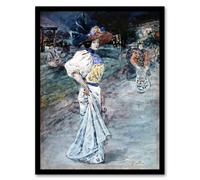 Artery8 Henry Somm Elegant in a Japanese Garden Watercolour Framed Art Print in Blue | Size: A4 Artery8 Blue A4