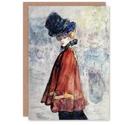 Artery8 Henry Somm Elegant in Red Cape Watercolour Portrait Blank Art Greeting Card