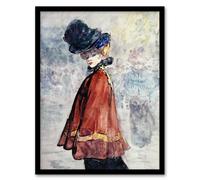 Artery8 Henry Somm Elegant in Red Cape Watercolour Portrait Framed Art Print | Size: W12" x H16" Artery8 Multicolor W12" x H16"