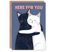 Artery8 Sympathy Card Here For You Black White Cats Hugging Sweet Blank Arty Art All Occasion Greeting Card