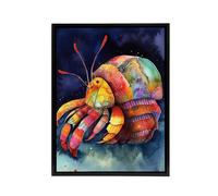 Artery8 Hermit Crab Colourful Folk Art Framed Canvas Wall Art Print | Size: W12" x H16" Artery8 Multicolor W12" x H16"