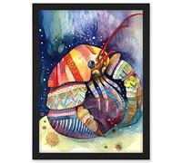 Artery8 Hermit Crab Folk Art Watercolour Painting Artwork Framed A3 Wall Art Print