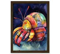 Artery8 Hermit Crab Vibrant Folk Art Watercolour Painting Artwork Framed A3 Wall Art Print
