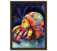 Artery8 Hermit Crab Vibrant Folk Art Watercolour Painting Artwork Framed Wall Art Print A4 in Brown Artery8 Brown