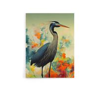 Artery8 Heron Bird In Flower Field Canvas Wall Art Print | Size: W24" x H32" Artery8 Multicolor W24" x H32"