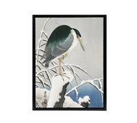 Artery8 Heron In Snow Vintage Bird Ukiyo E Framed Canvas Wall Art Print Koson in Green | Size: W18" x H24" Artery8 Green W18" x H24"