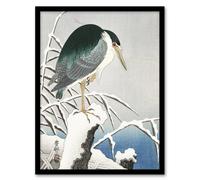 Artery8 Heron In Snow Vintage Bird Ukiyo E Japanese Framed Wall Art Print Koson in Green | Size: W12" x H16" Artery8 Green W12" x H16"