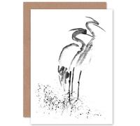 Artery8 Heron Ink Drawing Greetings Card in White Artery8 White